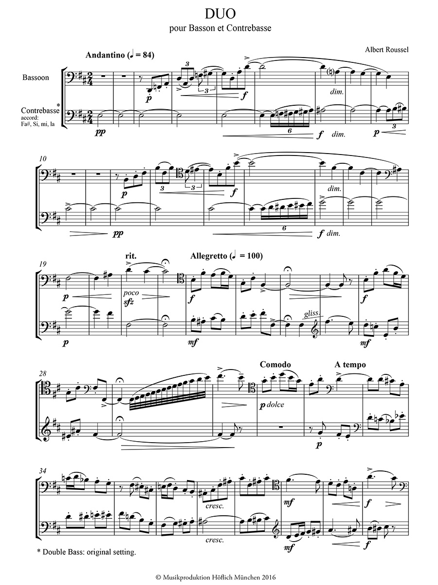 Albert Roussel | Duo pour basson et contrebasse (1925)