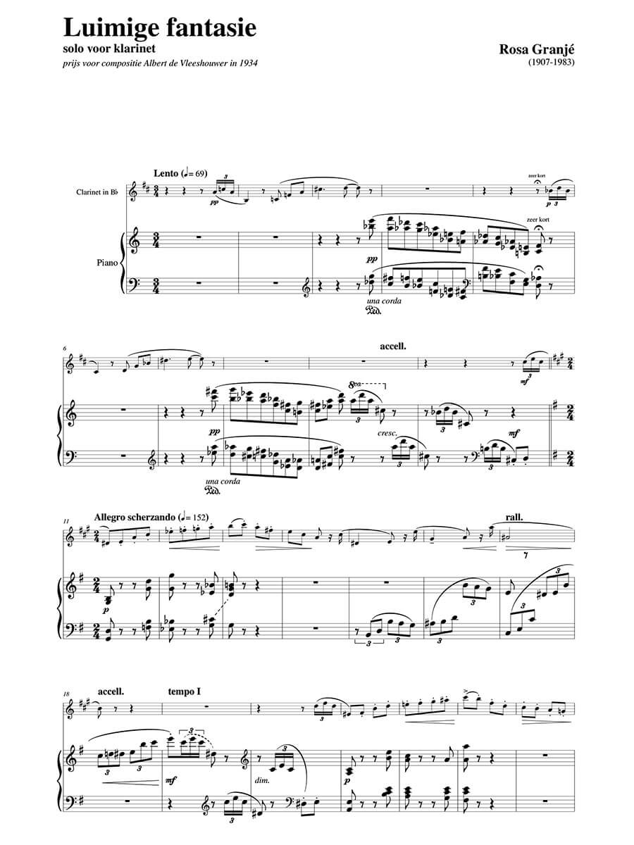 Granj Rosa Luimige Fantasie Solo For Clarinet With Piano 