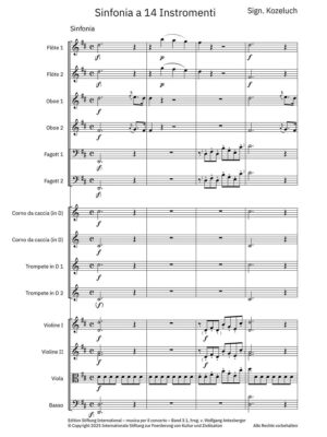 Kozeluch, Leopold: Sinfonia in D-Dur für 14 Instrumente (New print / Urtext)