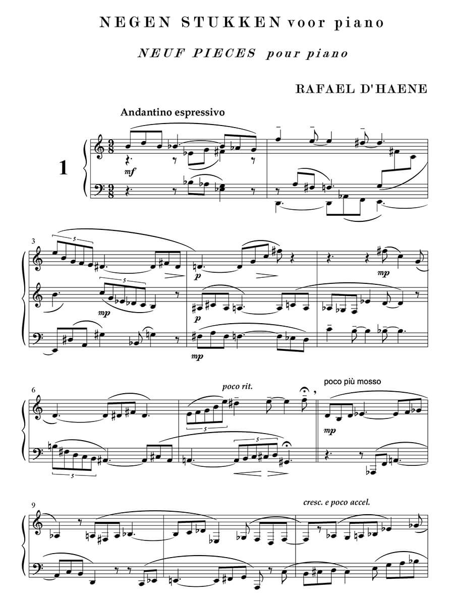 D'Haene - Negen stukken voor piano (Nine Pieces for Piano)